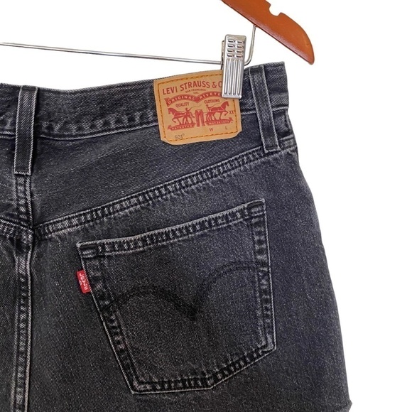 LEVI'S 501 Black Denim High Waisted Cut Off Shorts - Picture 7 of 13